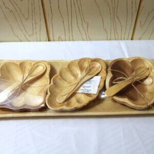 BH Wooden Tray Set with 3 Bowls and 3 Spoons - New